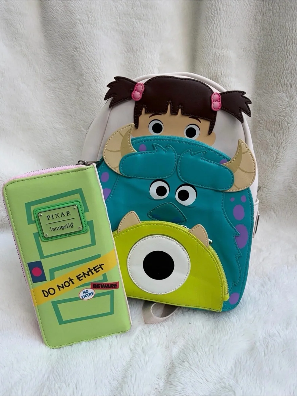 Pixar Monsters, Inc. Character Loungefly Backpack & Matching Boo Door Wallet